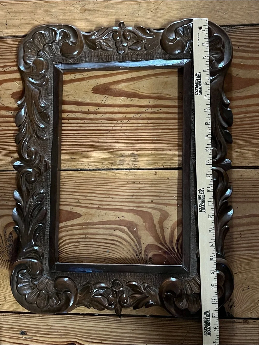 Antique Ornate Carved Solid Wood Picture or Mirror Frame - Brown